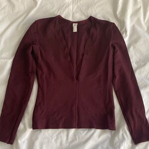 American Apparel Plunge Beck Red Long Sleeve Top